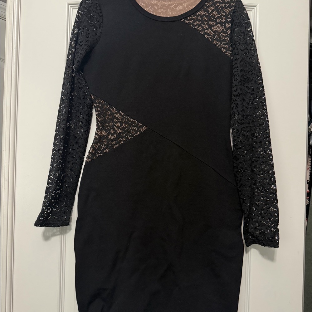 BCBGMaxAzria Black Dress with Lace Sleeves